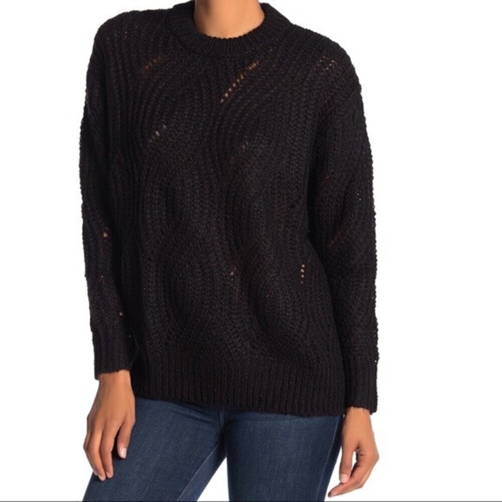 RXB Women's Long Sleeve Sweater Cable Knit Pullover In Black Size XS
